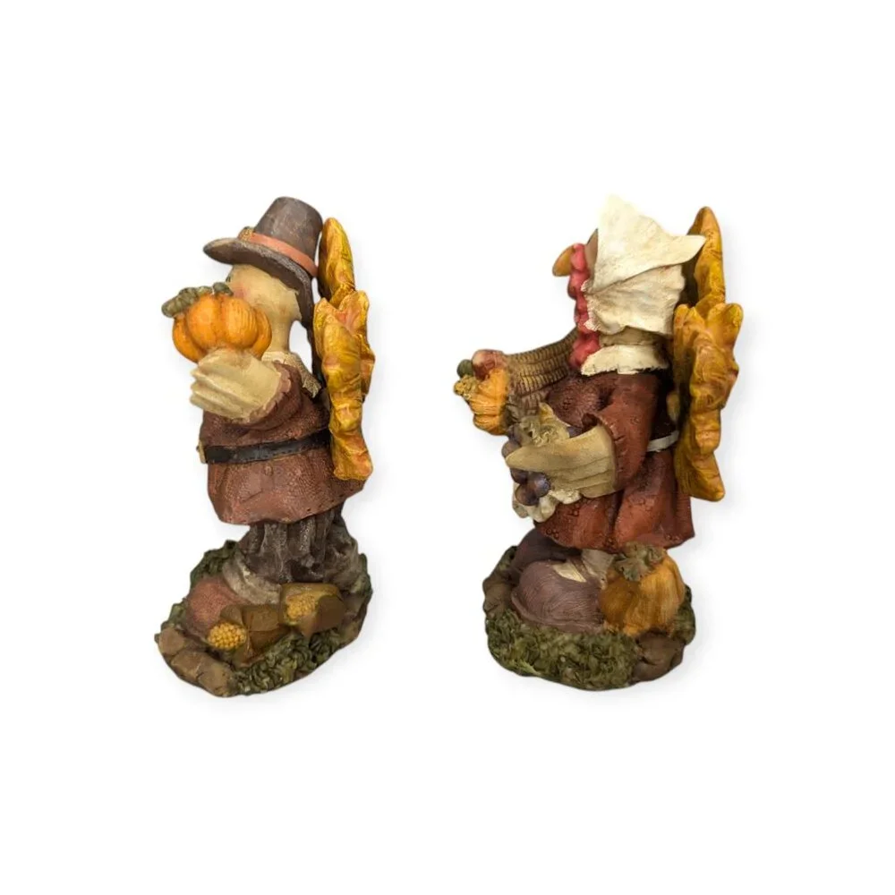 Mr & Mrs Turkey Hand Painted 3D Resin Figurine Holiday Thanksgiving Fall Autumn